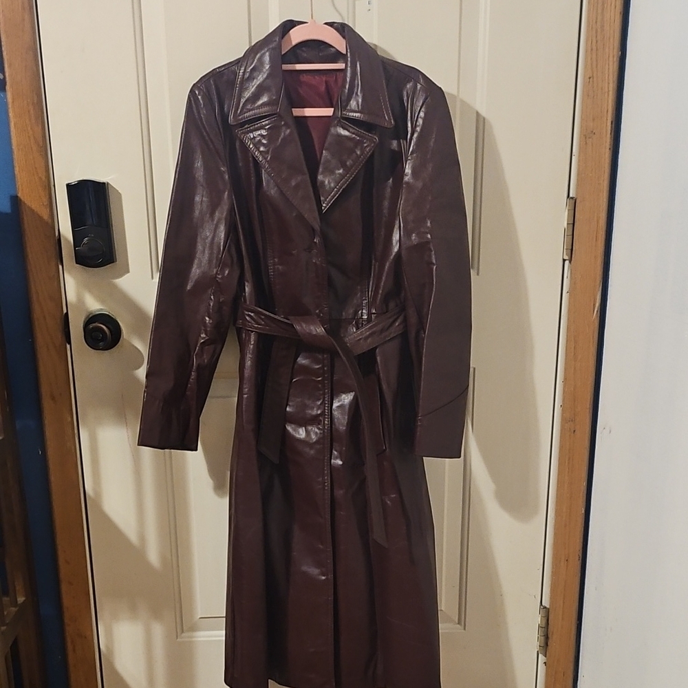 Women's Vintage Brown Leather Trench Coat